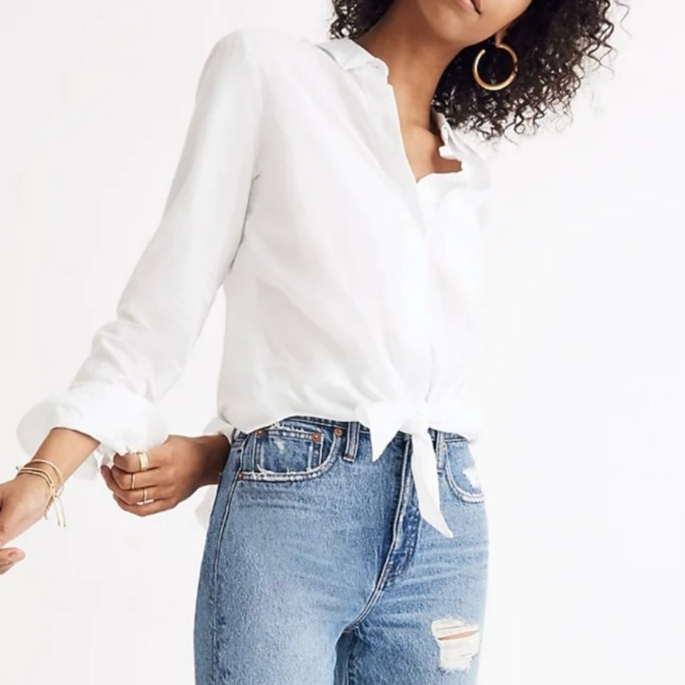 NWOT: Madewell Tie-Front Shirt, Eyelet White, XS